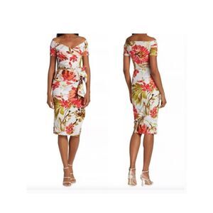 Chiara Boni Floral Off-Shoulder Dress - Red and Green